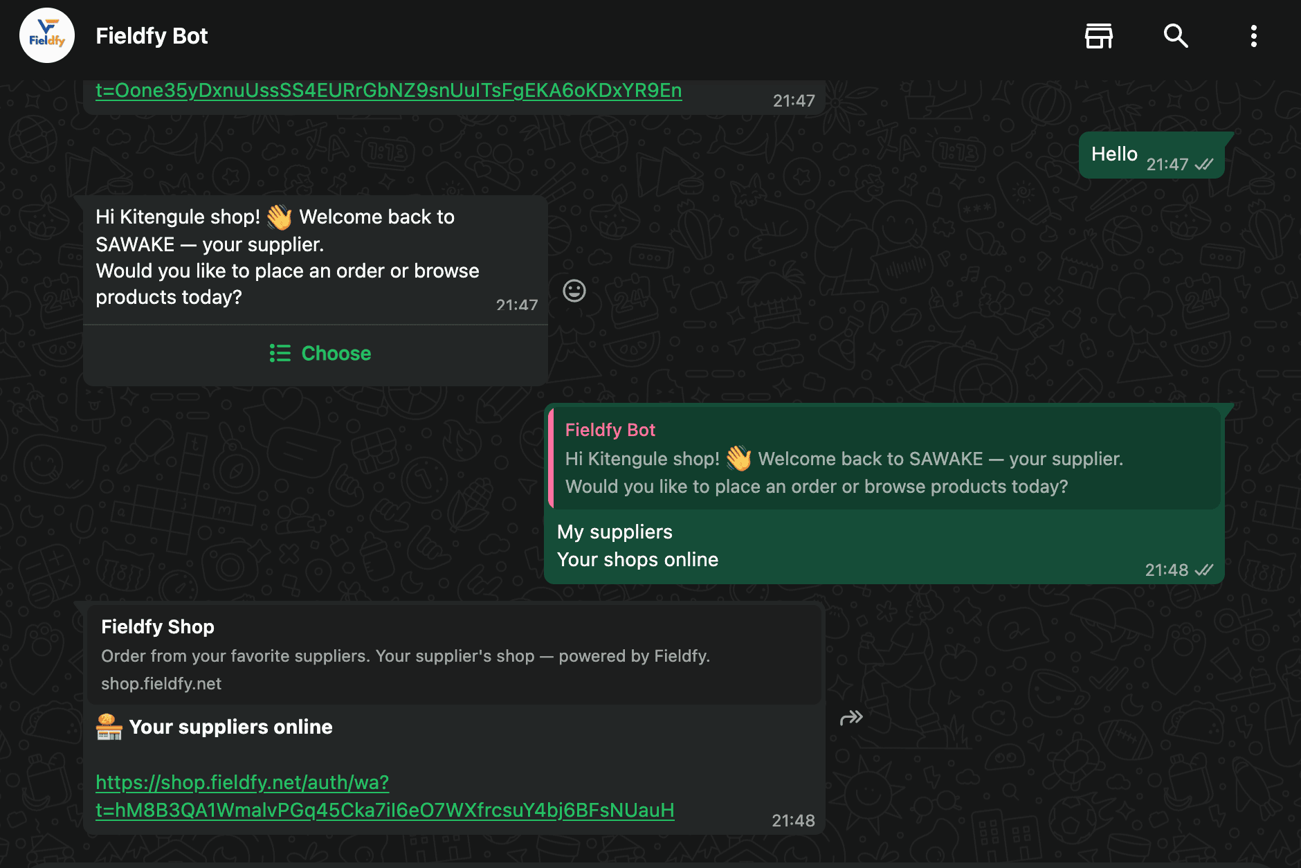 Retailer placing an order through WhatsApp with Fieldfy
